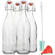 Flip Top Glass Bottle [1 Liter / 33 Fl. Oz.] [Pack Of 4] – Swing Brewing Bottle With Stopper For Beverages, Oil, Vinegar, Kombucha, Water, Soda, Kefir – Airtight Lid & Leak Proof Cap – Clear-Bxl - 4 - 查看 2