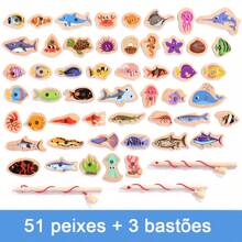 54PCs Pescaria magnética infantil Brinquedo pescaria de madeira  Jogo montessori Interativo Pai-Filho