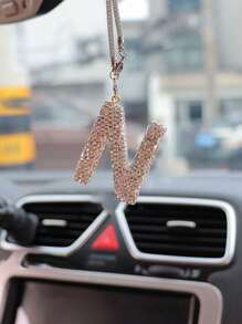 1pc Car Interior Pendant Rhinestone A-Z Letter Car Rear View Mirror Pendant Rear View Mirror Pendant Interior Decoration