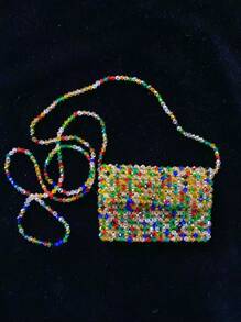 Bolso bandolera diagonal de verano con cuentas de vidrio y acrílico de colores, solo cabe barra de labios y llaves