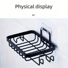 1 pieza Jabonera cuadrada de acero inoxidable, organizador de baño para ducha, estante de pared para jabón con ganchos multifuncionales - Esencial para apartamentos, hogares y baños de dormitorios, lavandería y cocina
