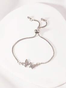 1 pièce Nouveau bracelet réglable entièrement orné de strass papillon pour femmes, couleur argentée