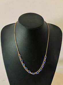 1 pezzo collana con ciondolo occhio turco placcata in oro 18K in acciaio inossidabile, con doppio strato, ciondolo portafortuna, adatta per uso casual e feste di vacanza delle donne