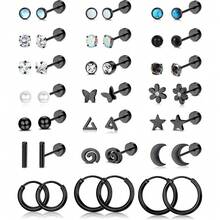 Milacolato 21Pairs Surgical Steel Flat Back Earrings Hypoallergenic 20G Screw Back Nap Stack Cartilage Earring Stacks - Nhiều màu - Xem 10