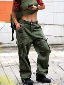 男友风女式直筒牛仔裤 - 軍綠色 - 查看 5