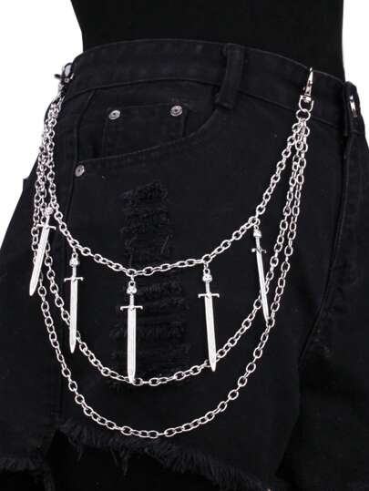 1pc Sword Pendant Layered Metal Vintage Chain Body Chain, Fashion Accessory For Jeans, Skirts, Suitable For Daily Wear, Street, Halloween, Music Festivals, Y2K Style