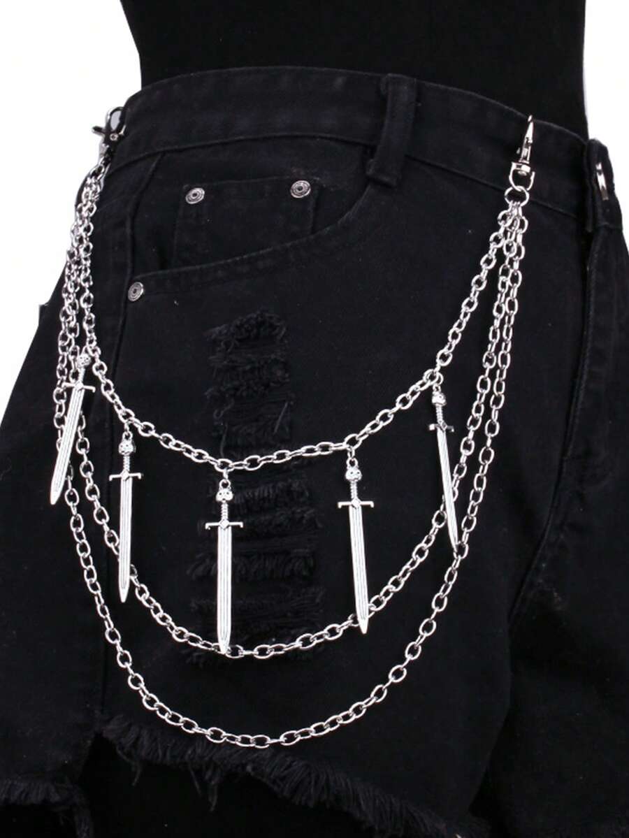 قلادة صليب معدنية ذات طبقات، سلسلة جسدية عتيقة، إكسسوار أزياء للجينز والتنانير، مناسبة للارتداء اليومي، الشارع، حفلات الهالوين، المهرجانات الموسيقية، طراز Y2K