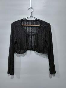 1pc Summer Women Sunscreen Cardigan Ruffle Design Sunscreen Clothing Slim Korean Style Long Sleeve Short Coat