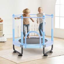 60" Kids Trampoline, 5FT Indoor Outdoor Trampoline, Mini Toddler Recreational Trampolinewith Safety Enclosure Net And Basketball Hoop, Birthday Gifts Christmas Toys For 3+ Years Children, Blue - 60-inch Blue - View 9