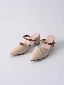 女士高跟穆勒鞋尖头春夏新款时尚粗跟两穿米色凉鞋圣诞节冬季圣诞礼物 - 米色 - 查看 1