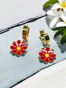 1 Pair Elegant Daisy Flower Hoop Earrings For Women, Chic, Sweet Perfect For Summer