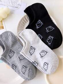Sanrio Hello Kitty 5 Pairs Of Women's Ankle Socks, Cartoon And Cute Black And White Crew Socks, Suitable For Summer, With Random Colors