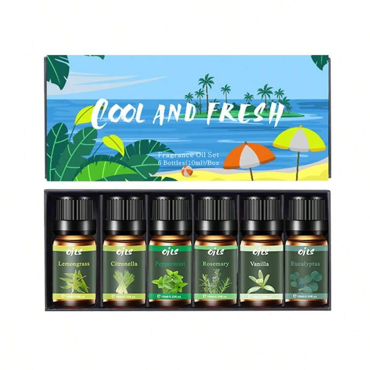 Set de 6 piezas de aceites esenciales aromáticos, con aroma a plantas, que incluye difusor, vela, piedra aromática, humidificador, difusor de coche y recambio de aceite para uso doméstico - Sándalo - Añade 16