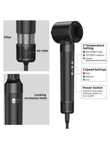 UKLISS Secador de Cabelo 7 em 1 | Escova de Ar Quente, Auto Encaracolamento e Alisamento | Motor Profissional de 110 mil RPM | Estilo Rápido em 30s | 7 Cabeças Intercambiáveis | Conjunto de Presentes do Dia dos Pais + Prime Day | Pronto para Viagem no Verão (Preto)