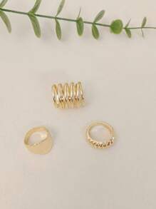 3 pièces Lot Élégant Rétro Ton Or Géométrique Anneaux - Larges Bandes Distinctives Et Conception Tressée Unique, Idéal Pour Le Port Quotidien, Les Fêtes, Les Anniversaires, Noël, La Saint-Valentin, Cadeaux D'accessoires Brillants