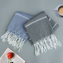 1pc Towel, Quick-Drying, Anti-Sand, Absorbent Beach Towel With Striped Tassel