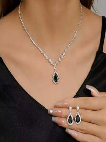 Parure de collier et boucles d'oreilles goutte colorée en zirconium cubique brillant, bijoux de mariage, de fête et de mariée
