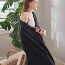 % Cotton Twin XL Size Bed Blanket - Breathable, Lightweight, Soft Cozy Herringbone Woven Summer Blanket College Dorm, White, 66x90 Inches - 06 - Black - View 2