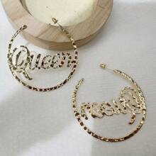 1 Pair Minimalist Metal Queen Exaggerated Hoop Earrings