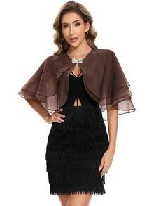 Women's Sheer Shawls And Wraps Evening Dresses Soft Wedding Cape Lightweight Bridesmaid Scarves Cover Up - màu nâu - Xem 2