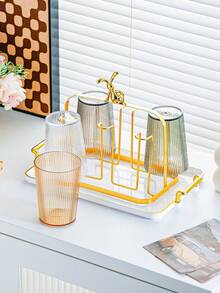 1pc Gold Cup Holder With 6 Storage Racks, Cup Organizer Rack Suitable For Glass Cups, Beer Mugs, Ceramic Mugs Etc., With Drip Tray, Convenient To Use, Minimalist Gold Design, Thick Material, Home Decor And Storage Accessory - Multicolor - View 8