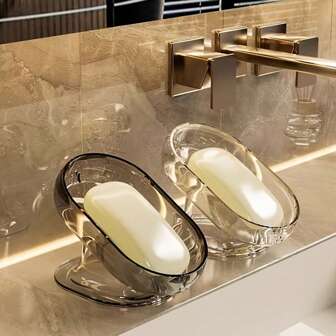 1 pieza Plato de jabón para baño de doble capa premium, estante para plato de jabón montado en la pared, almacenamiento para guardar jabón de acero inoxidable, accesorios de baño para volver a la escuela sin necesidad de taladrar