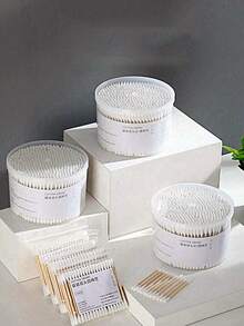 一盒500支双头卫生高品质清洁棉签，带木棒 - 含透明收纳盒，可用于日常清洁、艺术手工、化妆棉清洁，也适用于宠物 - 多用途 - 彩色 - 查看 3