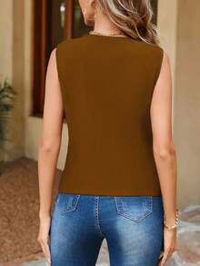 Áo tank top không tay đơn sắc tối giản dành cho nữ mùa hè - Màu vàng - Xem 2