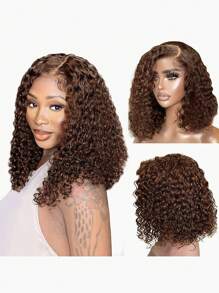 Peruca com frente de renda 13x4 com densidade de 200% cabelo encaracolado castanho, peruca de cabelo humano pré-depenada com cabelo de bebê onda encaracolada profunda peruca de cabelo humano, 12-16 polegadas para mulheres, peruca frontal de renda castanha de 14 polegadas para uso em festivais, praia e festas