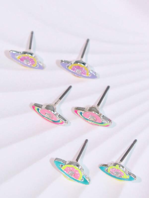 3 pares de pendientes de botón con diseño texturizado de planeta en color plateado, joyería de moda adecuada para mujer, regalo para fiesta de vacaciones, niña, presente de joyería de moda