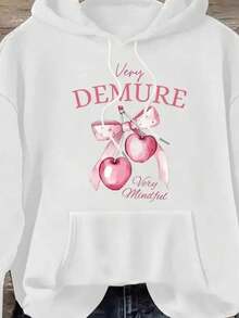 Women's Printed  Sweatshirt With Hood And Pocket, Winter Fashion, Flannel Cotton Sweatshirt - 白色 - 查看 2