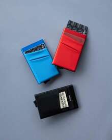 Tarjetero VULKIT con bolsillo para dinero, billetera emergente, bloqueo RFID, estuche delgado de metal para tarjetas bancarias, con capacidad para 5 tarjetas y billetes - VC104 Vino - Ver 6