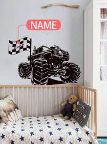 1pc 30*120cm Custom Name Cool Offroad Wallpaper Sticker, Boy Girl Bedroom Decoration, Removable Vehicle Wall Decor