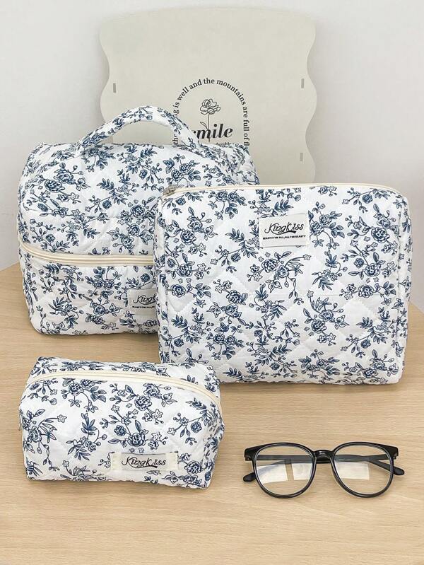 1 geantă cosmetică albastră, geantă cosmetică cu model floral, geantă de depozitare multifuncțională, geantă cosmetică pentru fete, geantă de depozitare cosmetică, geantă de depozitare multifuncțională, geantă cosmetică drăguță pentru îngrijirea pielii, geantă cosmetică, cutie cosmetică, geantă cosmetică, geantă de depozitare bijuterii