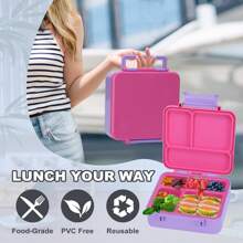 Caja de almuerzo tipo bento con 4 compartimentos, 100% a prueba de fugas, apta para microondas y lavavajillas, de vuelta a la escuela, útiles escolares