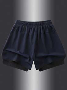 1 Pc (2-In-1) Women's Athletic Shorts | Quick-Dry Polyester & Elastane Blend | Breathable, Lightweight | Adjustable Drawstring Waistband | Geometric Pattern | Ideal For Fitness & Casual Wear | Machine Washable | Multi-Season Comfort, Active Lifestyle Apparel | Functional Design Shorts | Adjustable Comfort Shorts