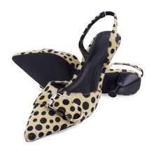 Leopard Kitten Heels Pointed Toe Slingback Heels For Women Closed Toe Pumps With Buckle  Y2K  Party - Màu vàng - Xem 5