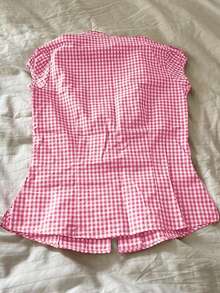 Womens Button Down Shirt Short Sleeve Dress Shirt V Neck Collared Polka Dots Summer Tops Textured Work Blouse - Pink - View 2