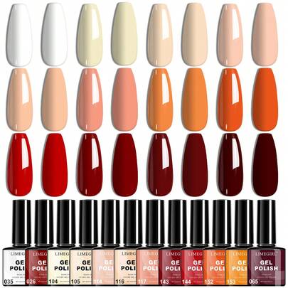 LIMEGIRL 12-delat gelnagellackset, innehåller orange, brunt, vinrött och 9 andra färger, soak-off, manikyrpresent till högtiden, gelnagellacksserie för tjejer, gör-det-själv-salongmanikyrpresent, present till henne