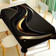 1/20pcs Modern Light Luxury Tablecloth - Black & Golden Art Stripe Design, Polyester Rectangular Table Cover, Durable & Machine Washable For Dining Room, Office, Kitchen, Picnic, Home Decor, Gift, Table Decor - Multicolor - View 2