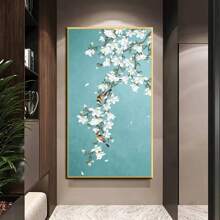 1 peça de arte em tela elegante sem moldura, flor de ameixa azul e pássaro - decoração de parede abstrata moderna sem moldura, adequada para sala de estar, quarto, corredor, decoração de quarto, pôster de arte de parede em estilo moderno