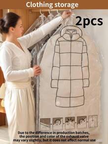 2/1pc Vacuum Compressed Storage Bag, Hanging Clothes Organizer Bag, Dust Proof Garment Bag With Swivel Hook, Space Saving, Waterproof, Moth-Proof, Zipper Sealed, Ideal For Clothes Storage, Winter Wear, Space Saver Bags