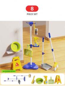 طقم لعبة مجموعة التنظيف المنزلي للأطفال، مكنسة، جامبو، شفاط، جردل وأدوات التنظيف المزيفة للبنات