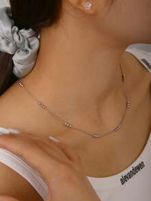 TONSI 1 chiếc vòng cổ trang trí hạt bằng thép không gỉ, vòng cổ choker nhiều lớp dành cho nữ. - Dây chuyền thép - Xem 14