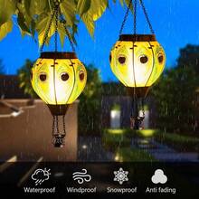 Starsoul Hot Balloon Solar Lantern With Flower Projection Metal Outdoor Waterproof Hot Balloon Solar Lights Hanging Lantern For Garden Yard Patio Decor - 孔雀-2pc - 查看 8