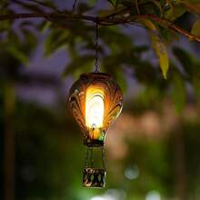 Starsoul Hot Balloon Solar Lantern With Flower Projection Metal Outdoor Waterproof Hot Balloon Solar Lights Hanging Lantern For Garden Yard Patio Decor - 紮染-D - 查看 4