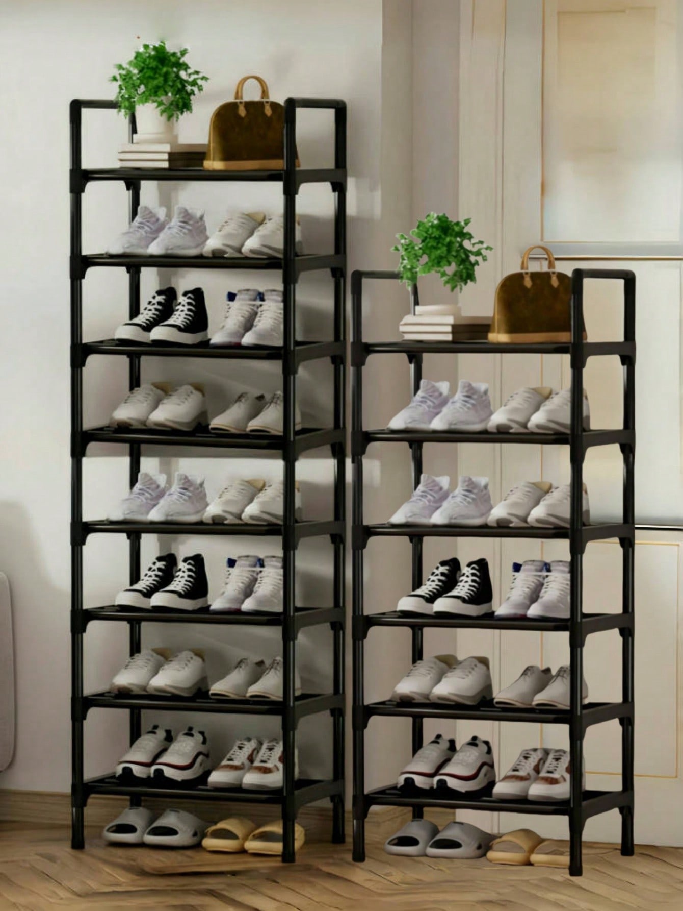 رف أحذية أسود صغير بعرض 45 سم – تصميم عصري موفر لل...