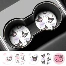 Sanrio 2 Stücke Hello Kitty Muster Auto Getränkeuntersetzer, süße Cartoon rutschfeste und wärmeisolierende Untersetzer, Untersetzer, um Ihren Getränkehalter im Auto sauber und trocken zu halten, Autozubehör, Getränkehalter Dekorationen.