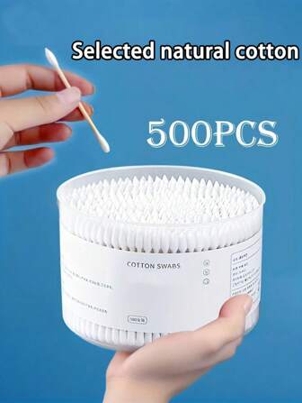 1 caja de 500 unidades de bastoncillos de limpieza de doble cabeza, higiénicos y de alta calidad con palitos de madera - incluye caja de almacenamiento transparente para limpieza diaria, tapones para los oídos para manualidades y artes, almohadillas de maquillaje, adecuado para mascotas - multiusos