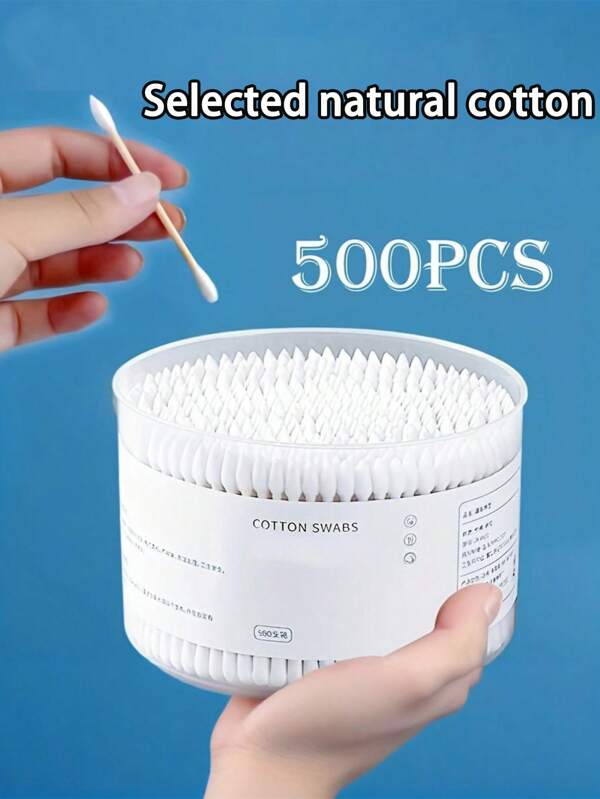 1 Box Of 500pcs Double-Headed, Hygienic, High-Quality Cleaning Swabs With Wooden Sticks - Includes Transparent Storage Box For Daily Cleaning, Ear Plugs For Arts & Crafts, Makeup Pad Swabs, Suitable For Pets - Multipurpose